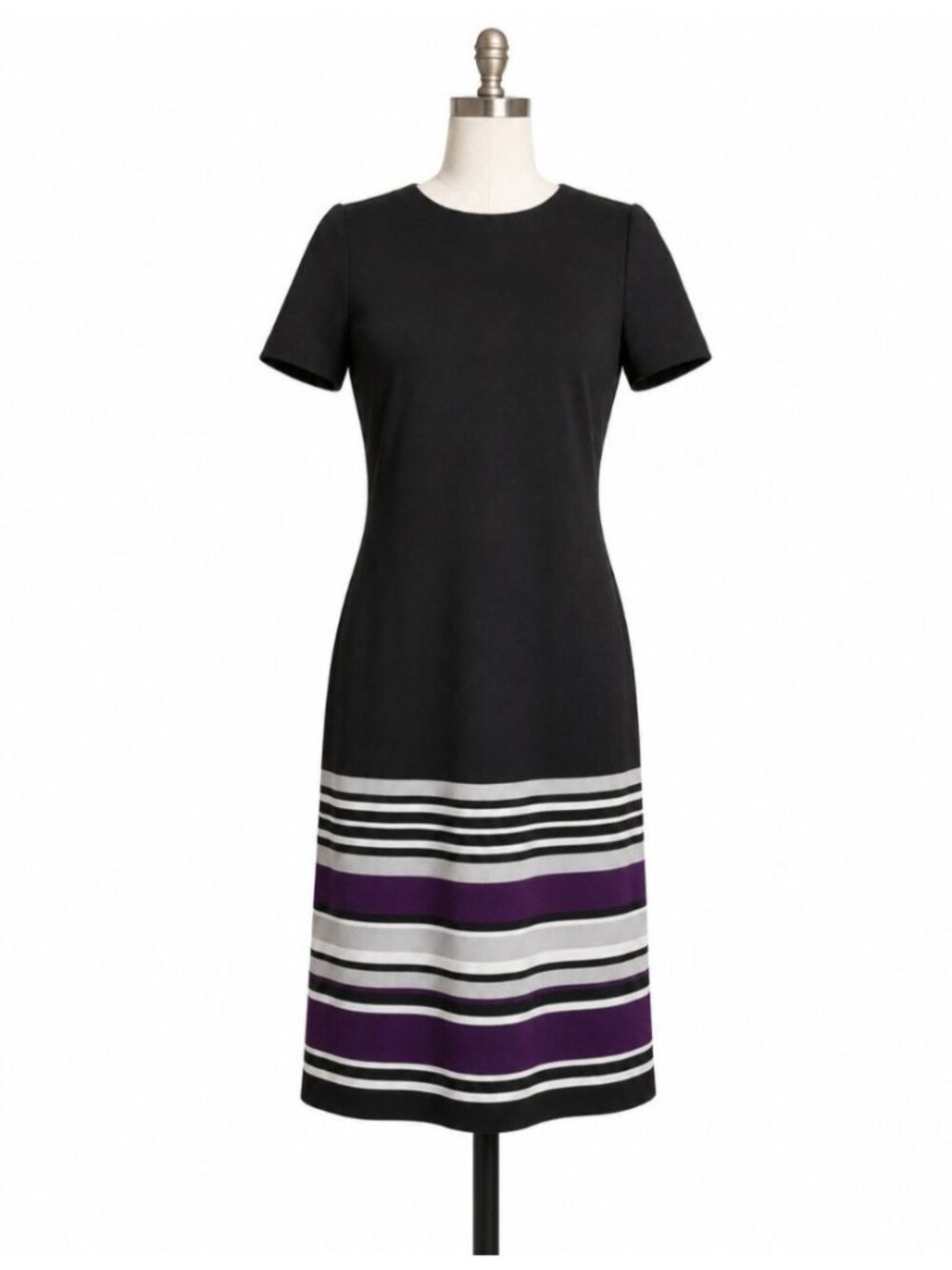 Calvin Klein Dress Womens 6 Black Purple Striped Midi Sheath NWT Career